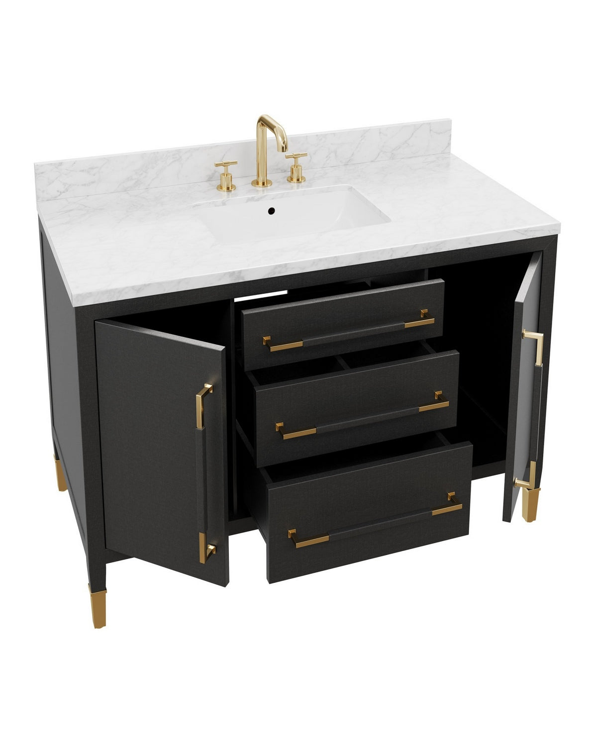 Meuble-lavabo Currey and Company 3800-0020 Verona 48" avec lavabo rectangulaire encastré, coloris noir/naturel/blanc/champagne