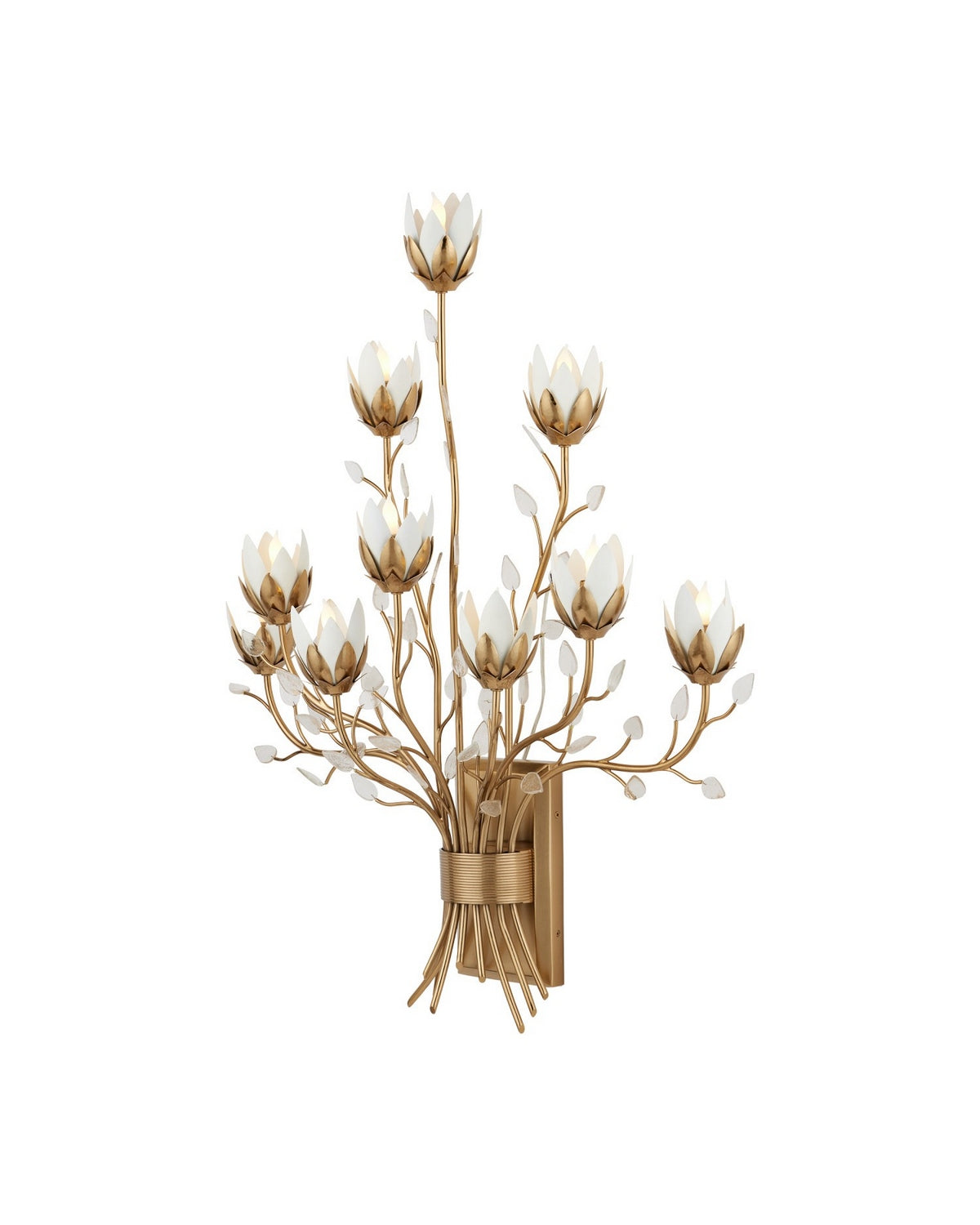 Currey and Company 5000-0299 Star Magnolia Murale en laiton antique/blanc/transparent