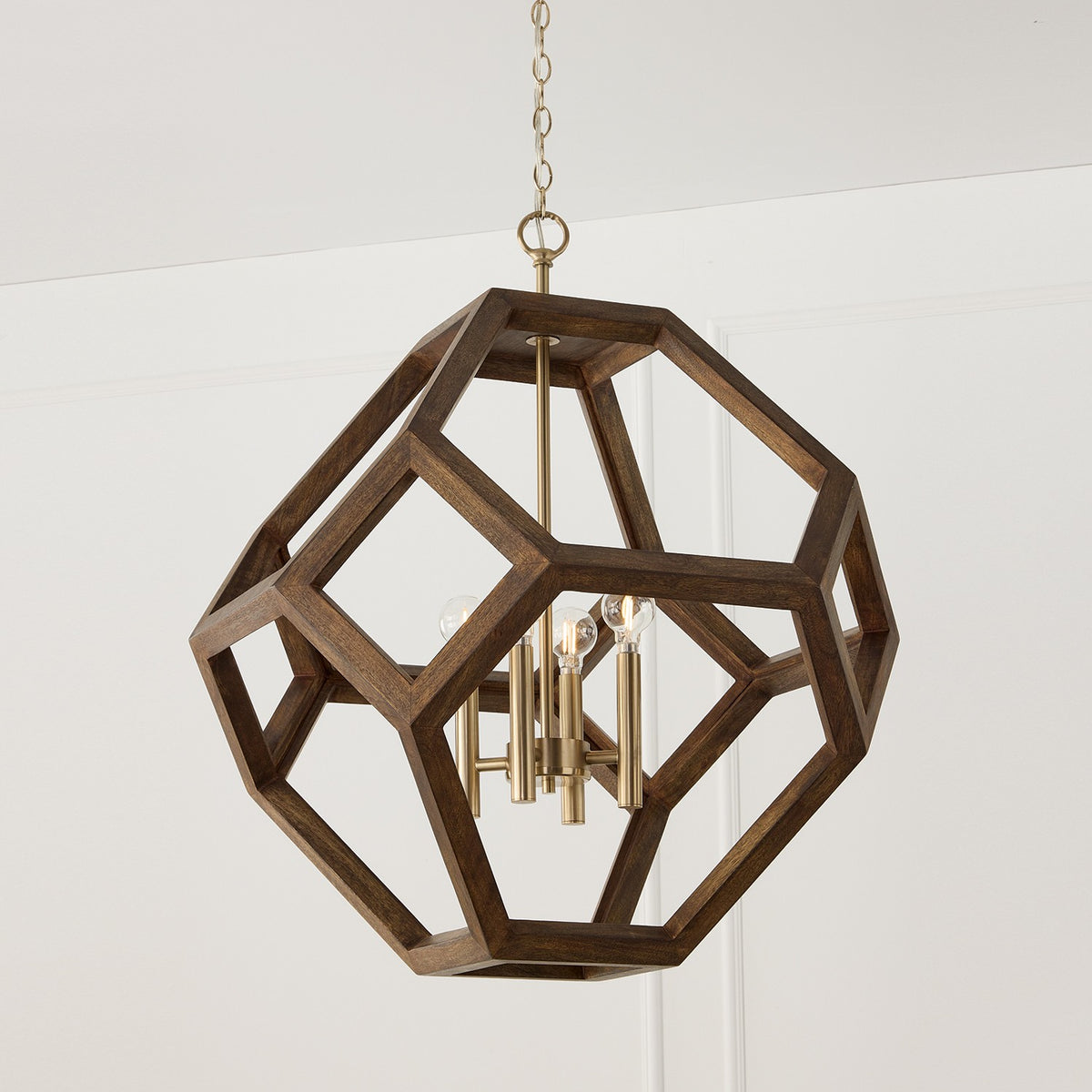 Éclairage Capital - 358441NM - Quatre lampes Suspension - Geo - Bois nordique et laiton mat