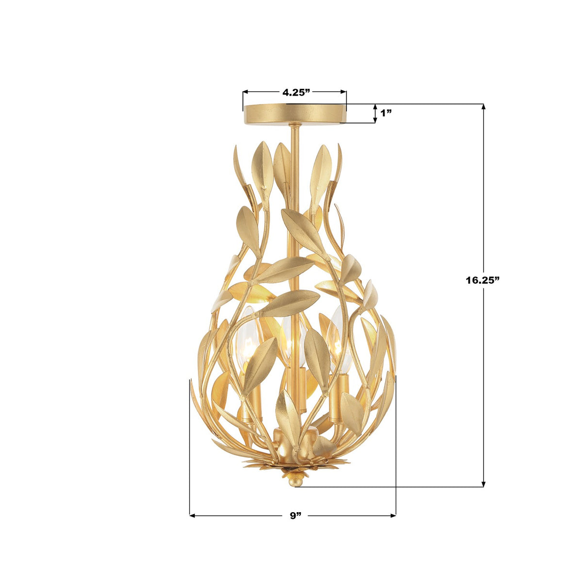 Crystorama - 565-GA_CEILING - Three Light Semi Flush Mount - Broche - Antique Gold