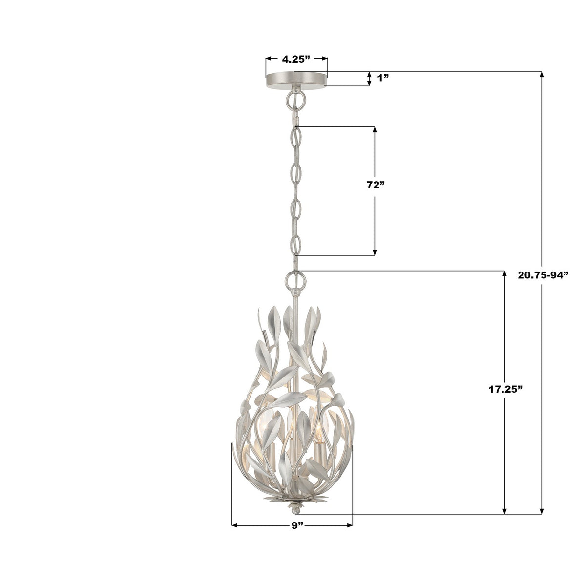 Crystorama - 565-SA - Three Light Chandelier - Broche - Antique Silver
