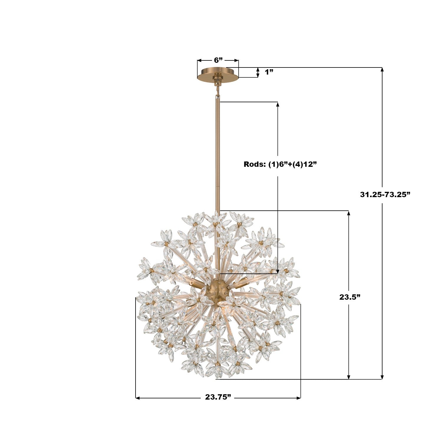 Crystorama - ADL-506-AG-CL - Six lumières Suspendu - Adley - Laiton vieilli