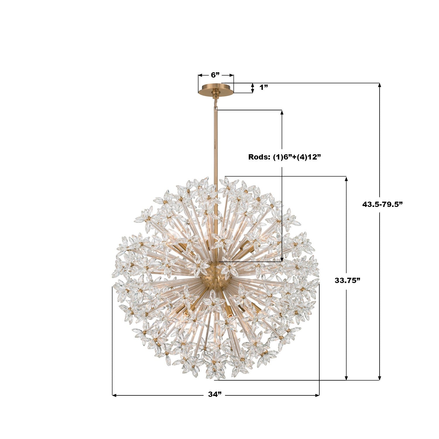 Crystorama - ADL-512-AG-CL - 12 Lumières Suspendu - Adley - Laiton vieilli