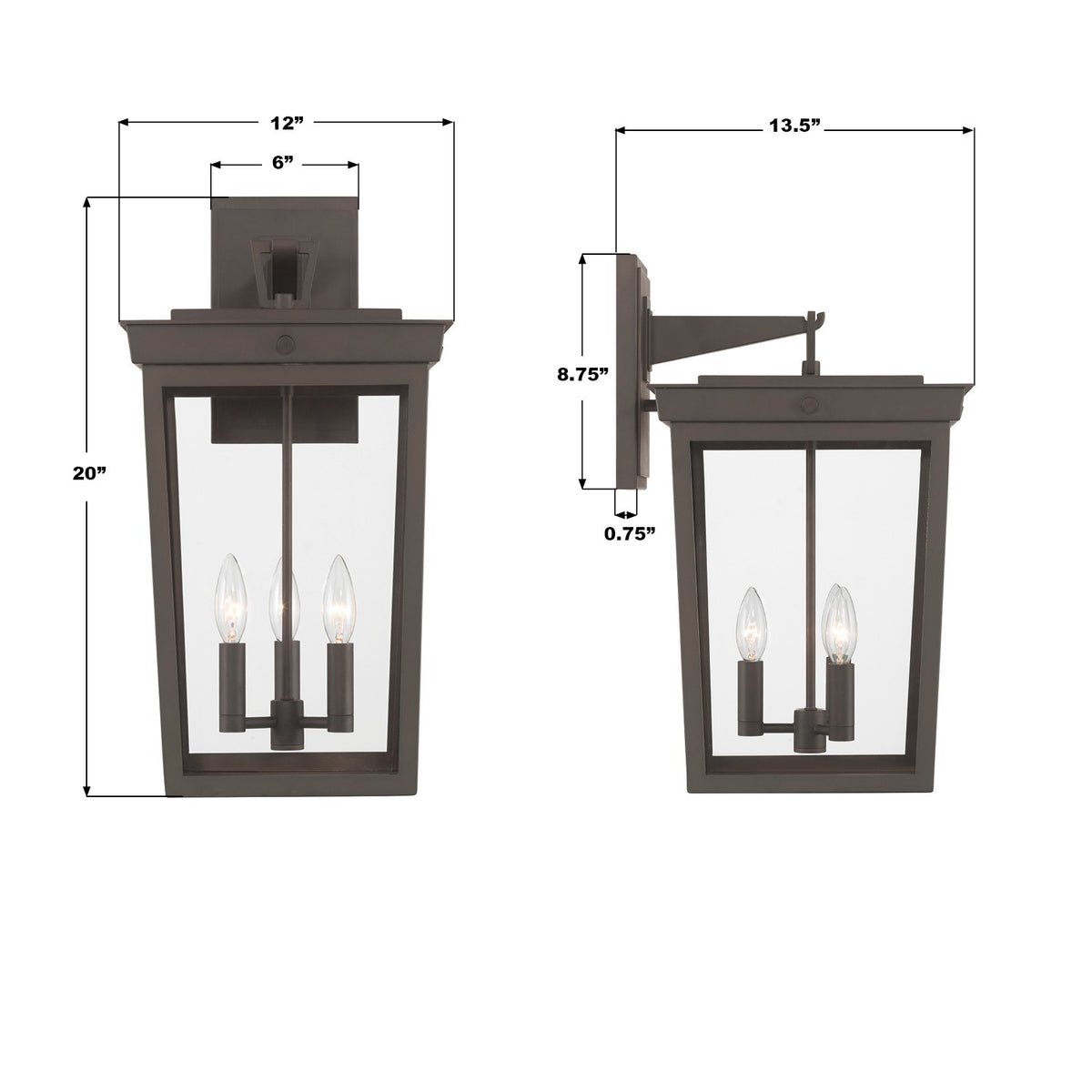 Crystorama - BEL-A8063-TZ - Lampe extérieure à trois lampes Murale - Belmont - Bronze crépusculaire