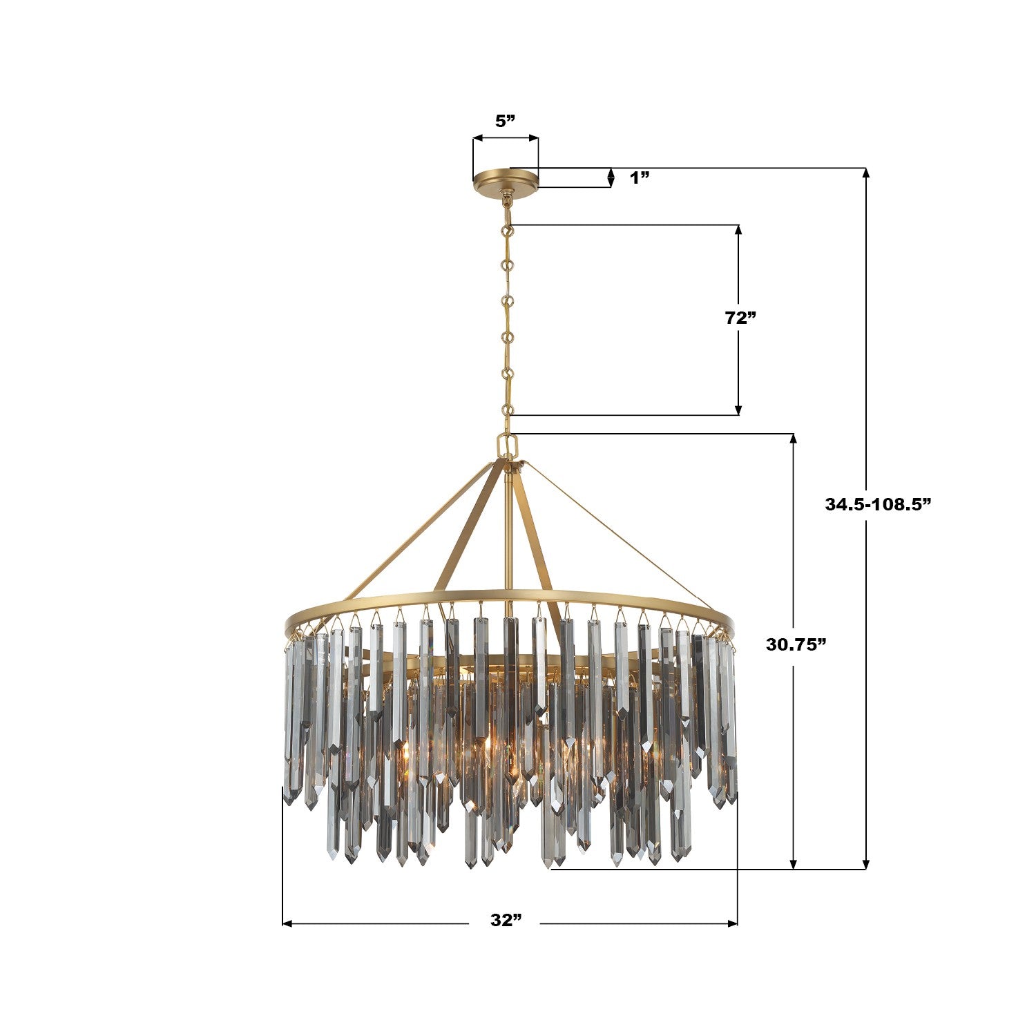 Crystorama - GEM-7005-MG-SS - Neuf Lumières Suspendu - Gemma - Or moderne