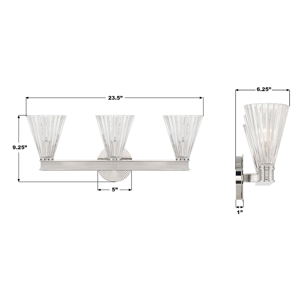 Crystorama - LOT-703-PN - Three Light Bath - Lotus - Polished Nickel
