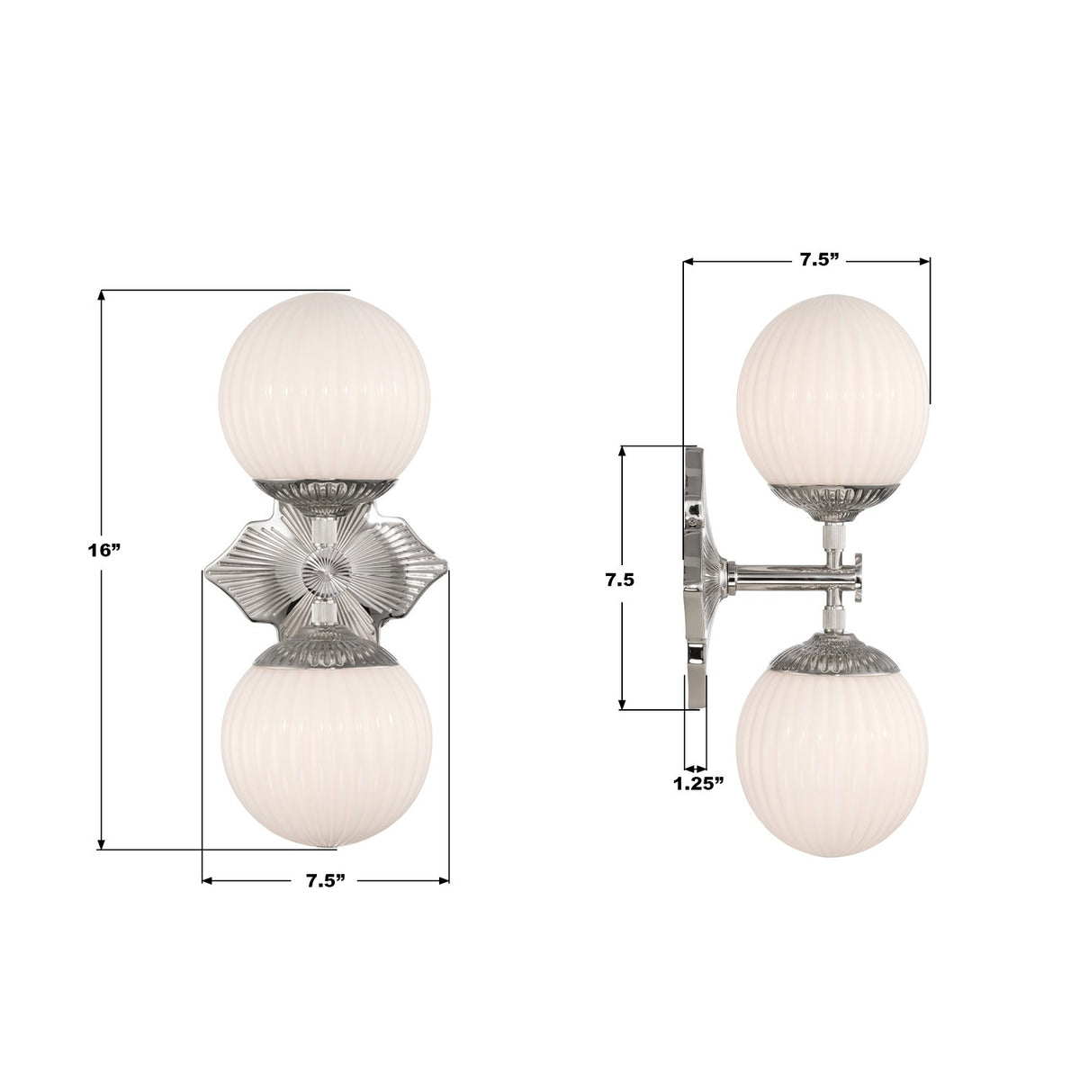 Crystorama - ORY-1002-PN-WH - Two Light Wall Sconce - Orly - Polished Nickel