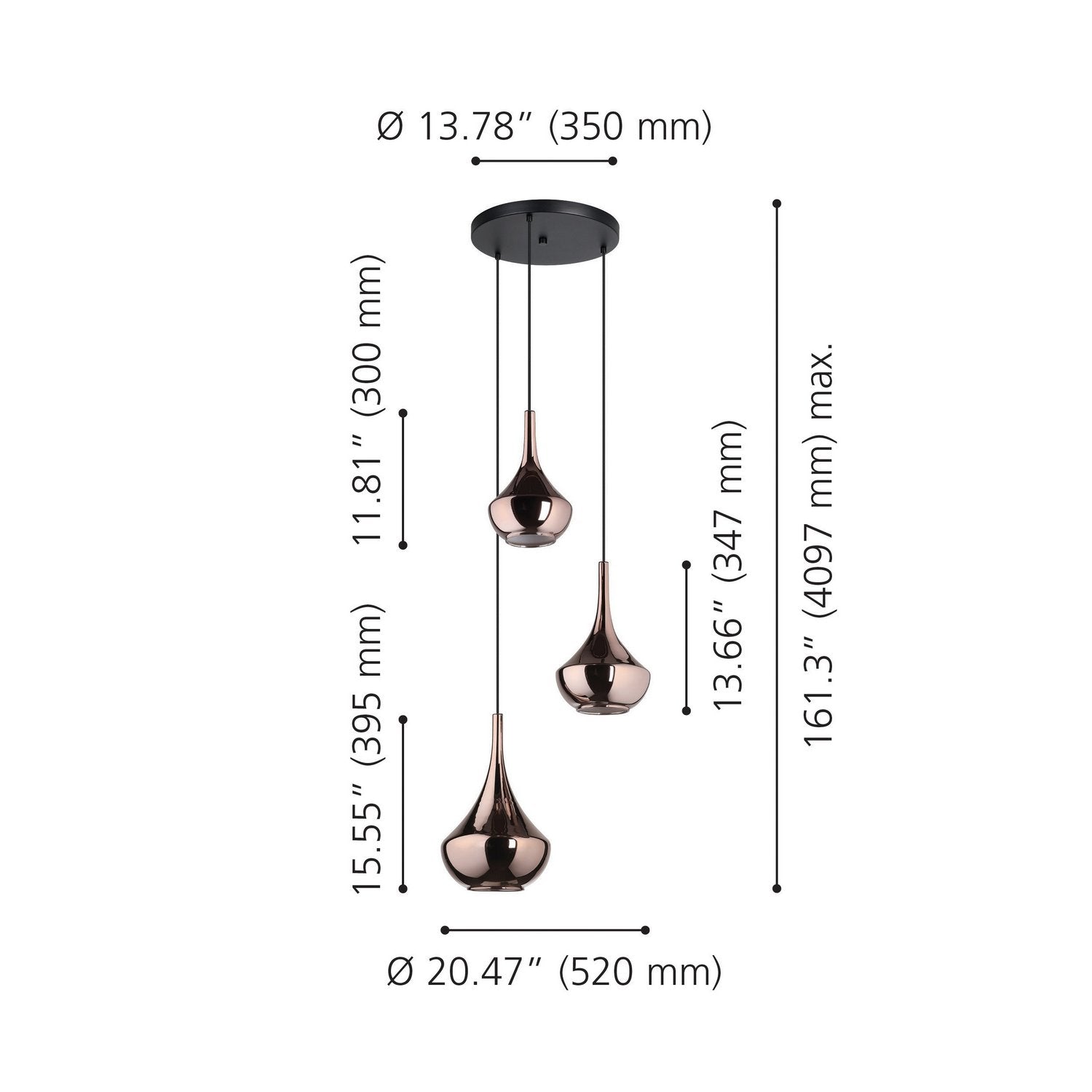 Eglo Canada - 390439A - Trois lumières Suspension - Presque - Noir, fumé au cuivre