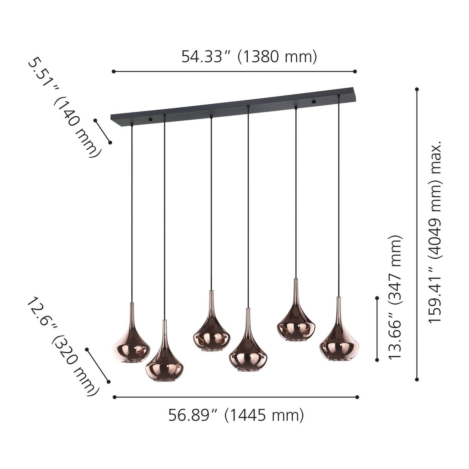 Eglo Canada - 390441A - Six Light Pendant - Almoster - Black, Copper Smoked