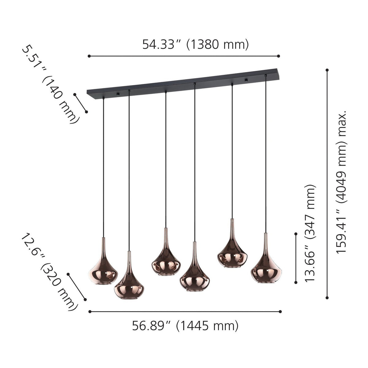 Eglo Canada - 390441A - Six Light Pendant - Almoster - Black, Copper Smoked
