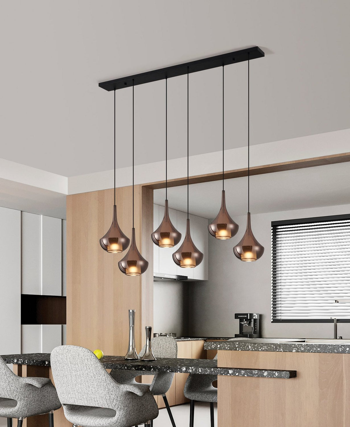 Eglo Canada - 390441A - Six Light Pendant - Almoster - Black, Copper Smoked