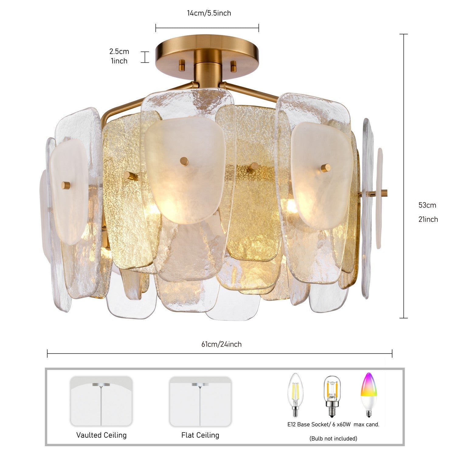 Arabela Lighting - 85200-6 - Semi-luminaire à six lumières Plafonnier - Strata - Or laqué