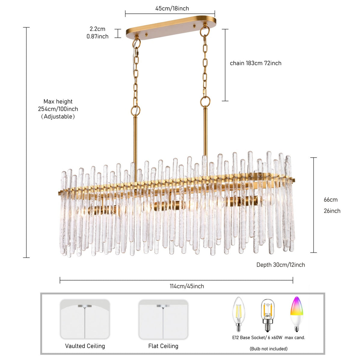 Arabela Lighting - 85099-6 - Six Light Linear Chandelier - Icicles - Satin Brass