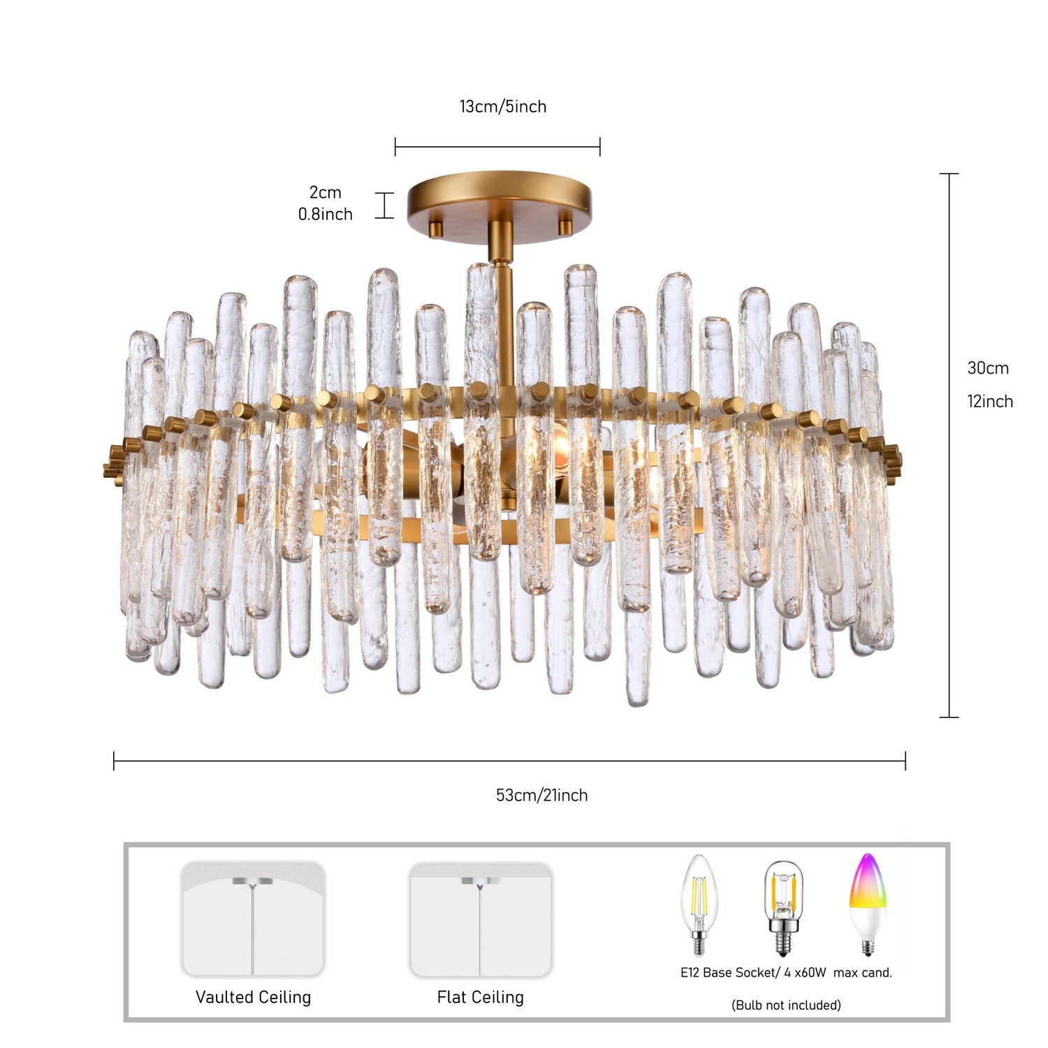 Arabela Lighting - 85109-4 - Luminaire semi-lumineux à quatre lumières Plafonnier - Glaçons - Laiton satiné