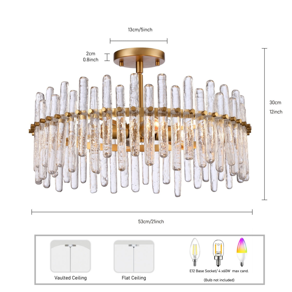 Arabela Lighting - 85109-4 - Four Light Semi Flush Mount - Icicles - Satin Brass