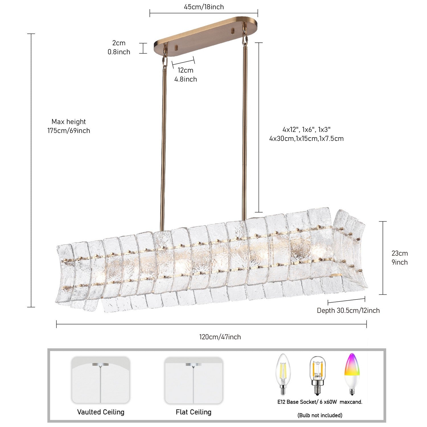 Arabela Lighting - 85354-6 - Luminaire linéaire à six lampes Suspendu - Sophie - Or laqué