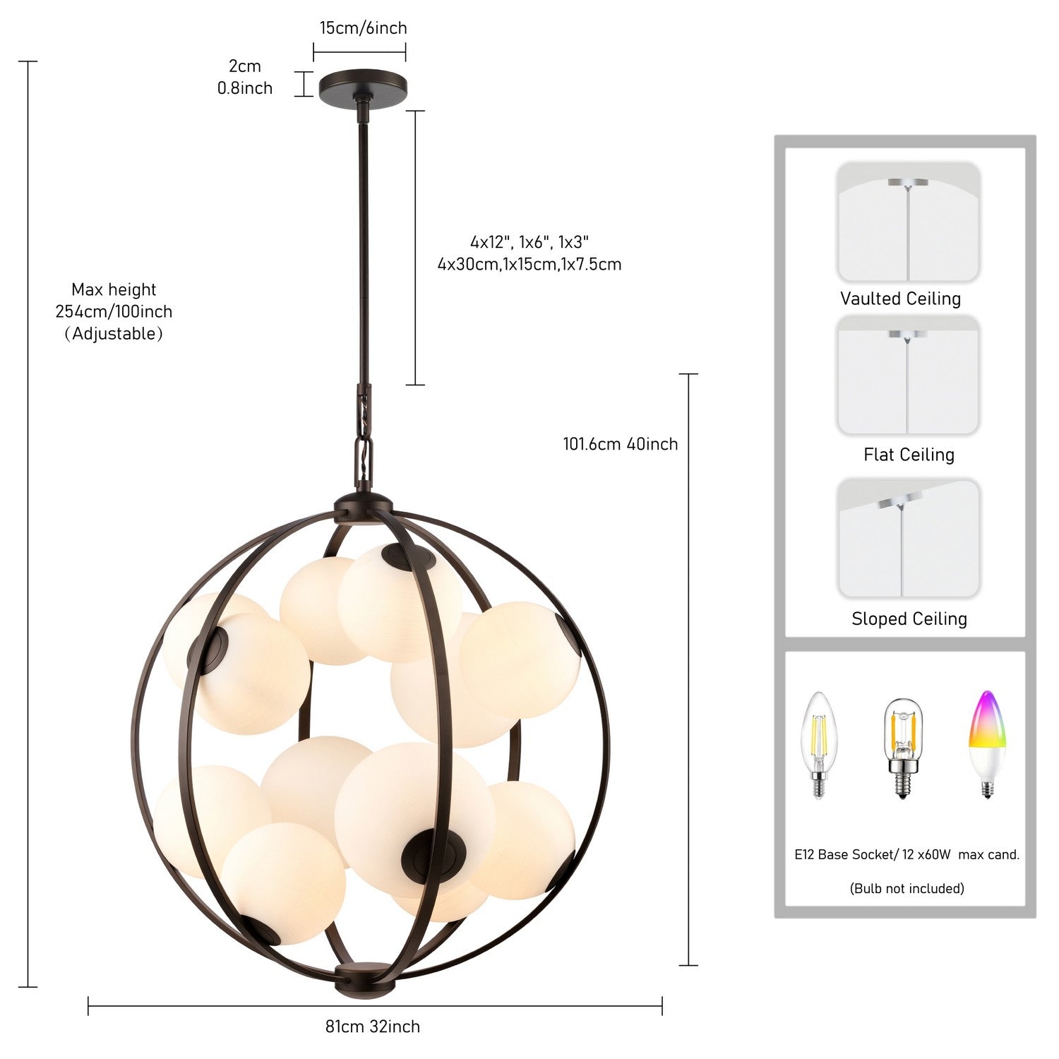 Arabela Lighting - 85270-12 - 12 lampes Suspension - Concentro - Bronze foncé