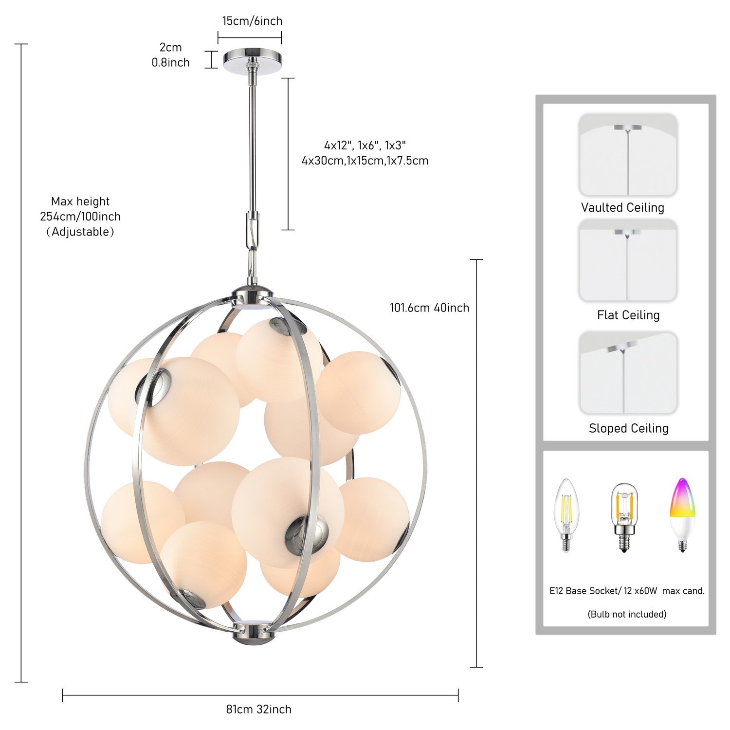 Arabela Lighting - 85370-12 - Guirlande lumineuse à 12 lampes Suspension - Concentro - Chrome poli
