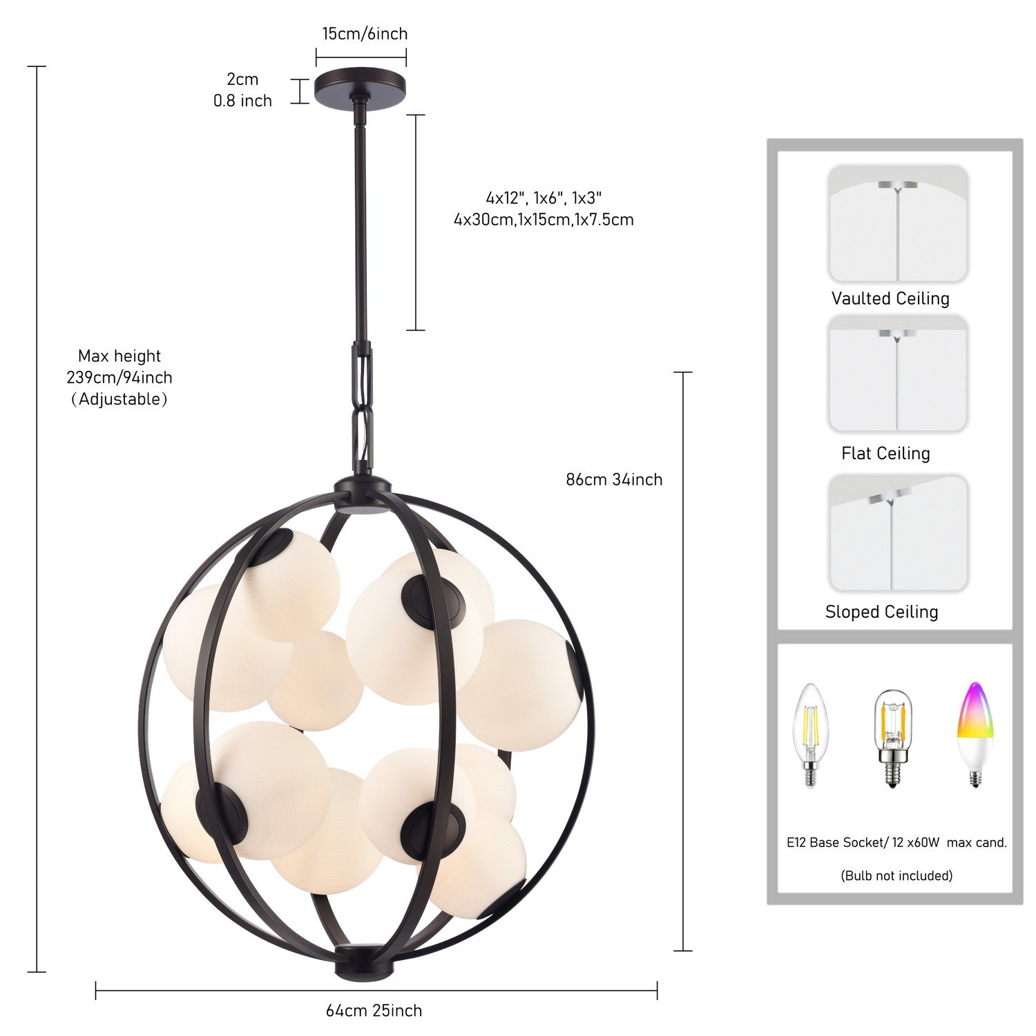 Arabela Lighting - 85271-12 - Guirlande lumineuse à 12 lampes Suspension - Concentro - Bronze foncé