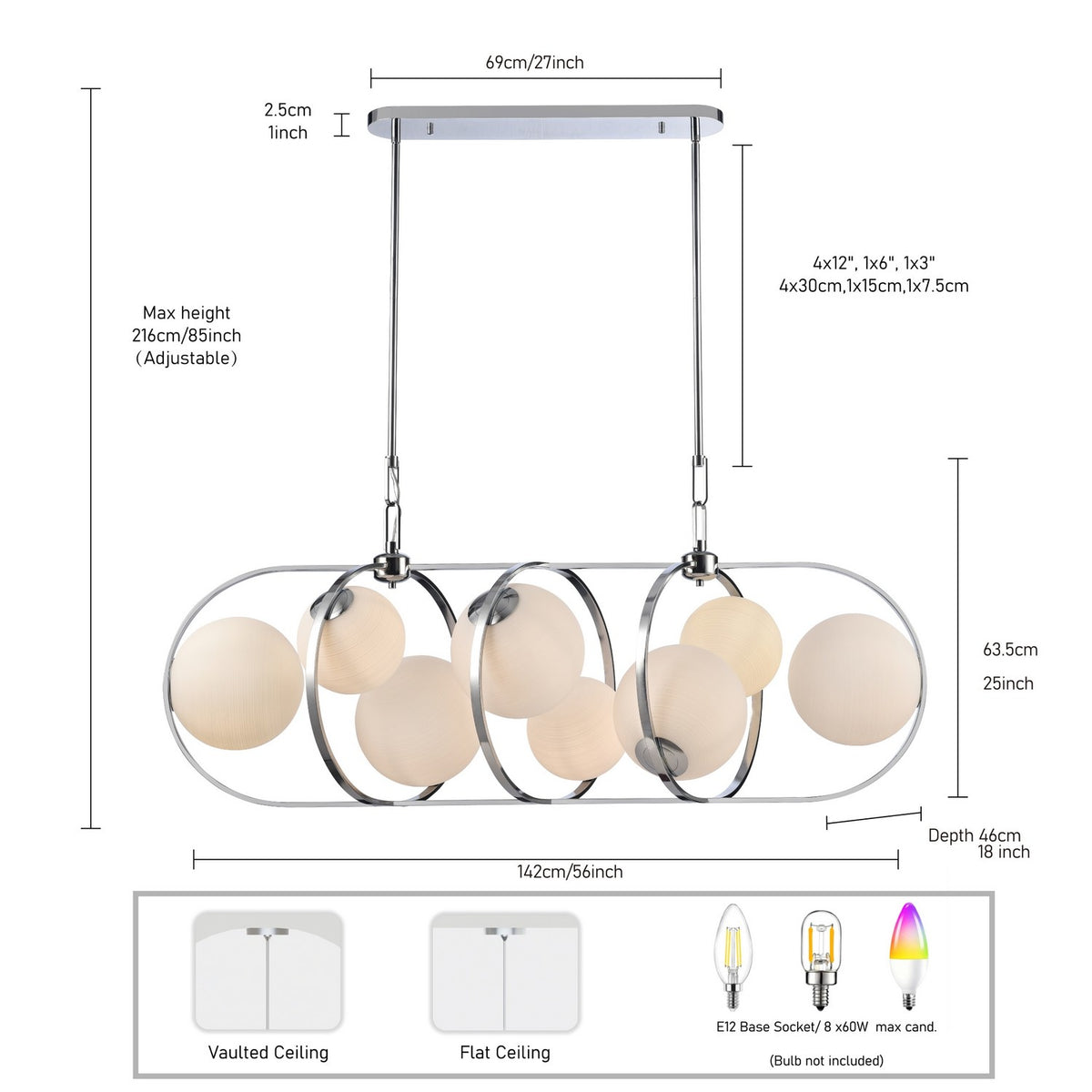 Arabela Lighting - 85373-8 - Eight Light Linear Chandelier - Concentro - Polished Chrome