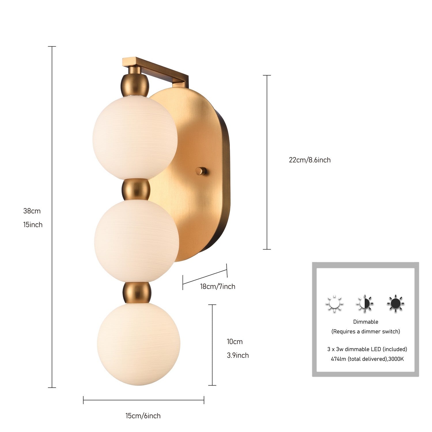 Éclairage Arabela - 85288-3 - LED Murale - Mod - Laiton satiné
