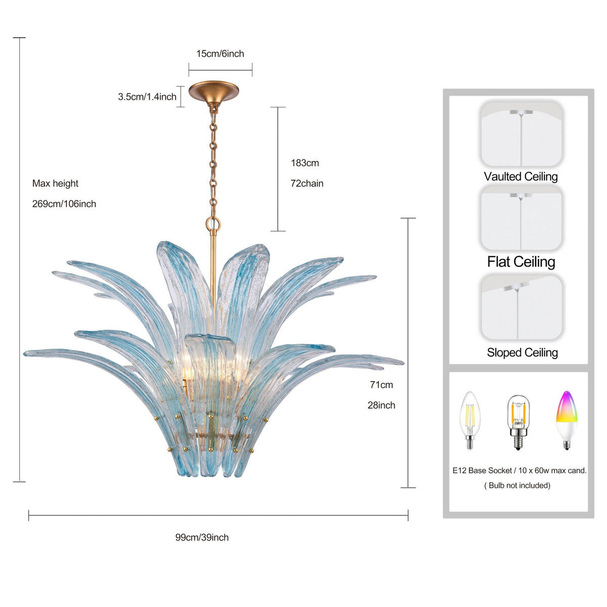 Arabela Lighting - 85390-10 - Ten Light Pendant - Fiore - Antique Gold Leaf