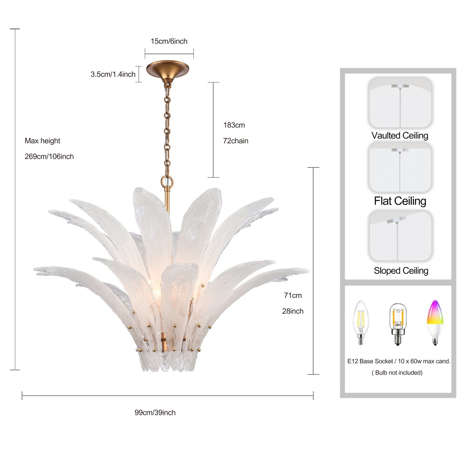Arabela Lighting - 85490-10 - Ten Light Pendant - Fiore - Antique Gold Leaf