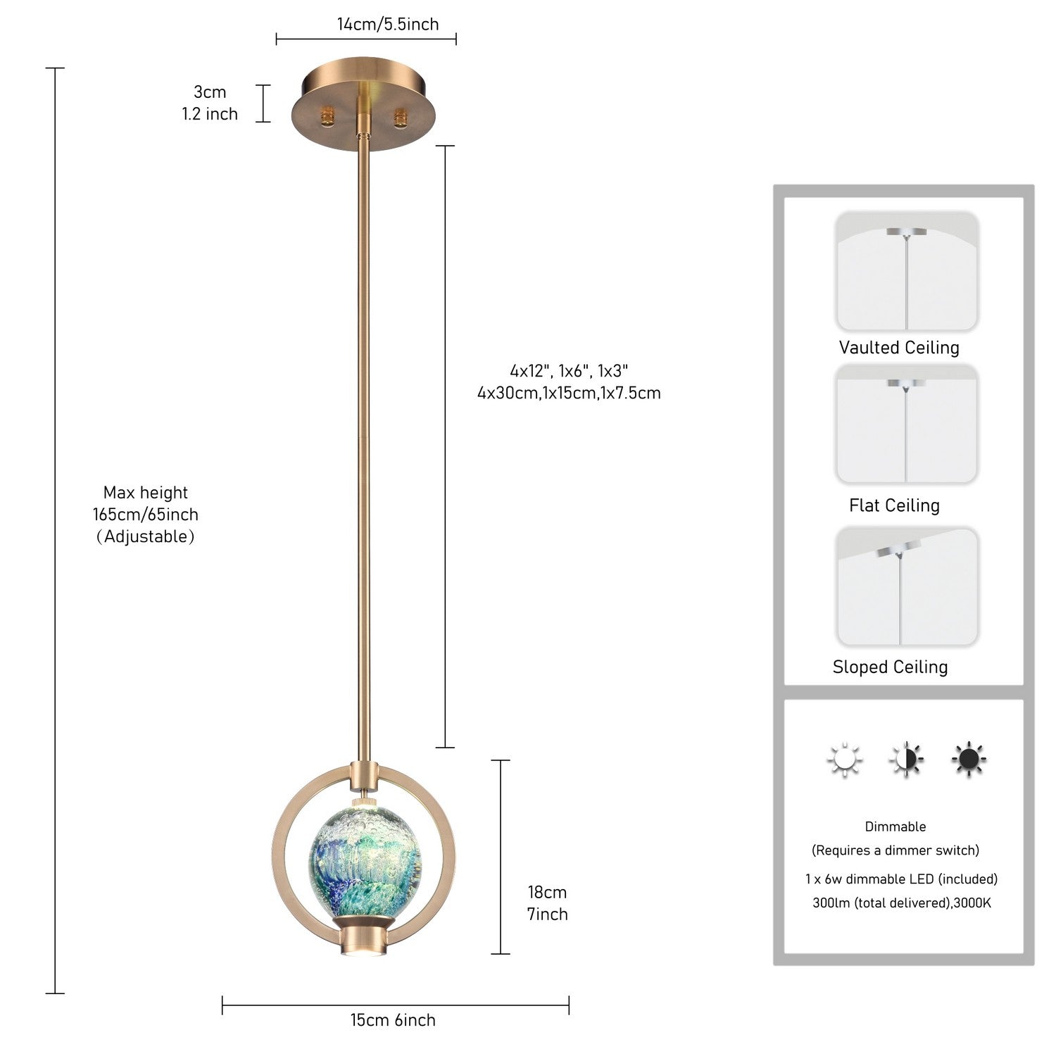 Éclairage Arabela - 85406-1 - LED Suspension - Utopie - Or laqué