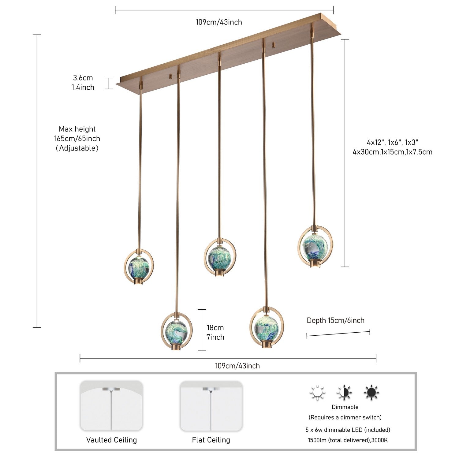 Éclairage Arabela - 85404-5 - LED Suspension - Utopie - Or laqué