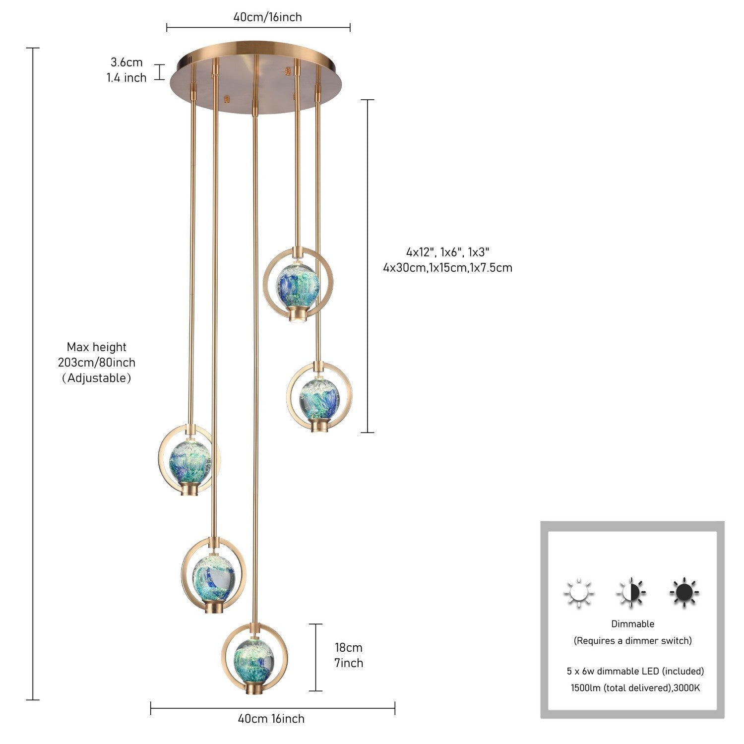 Éclairage Arabela - 85400-5 - LED Suspension - Utopie - Or laqué