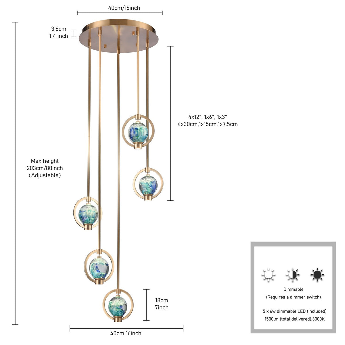 Arabela Lighting - 85400-5 - LED Pendant - Utopia - Lacquered Gold