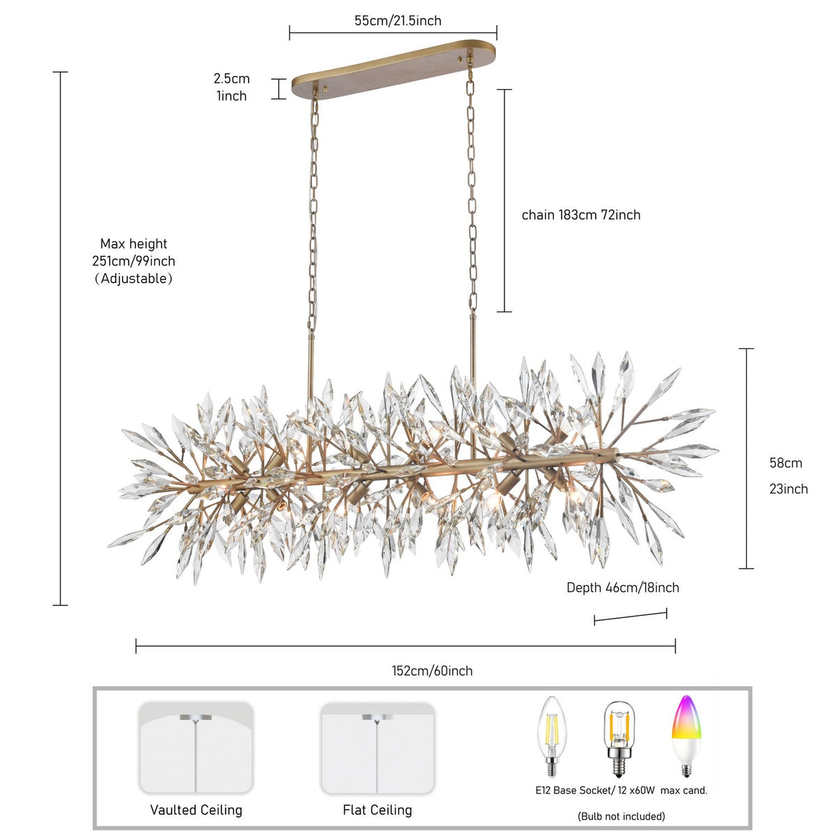 Arabela Lighting - 85420-12 - 12 Light Linear Chandelier - Crystal Fusion - Peruvian Gold