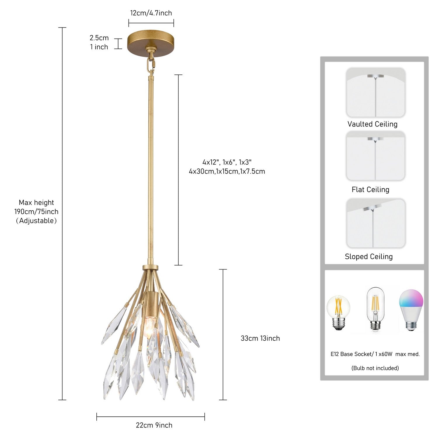 Arabela Lighting - 85424-1 - Une lampe Suspension - Fusion de cristaux - Or péruvien
