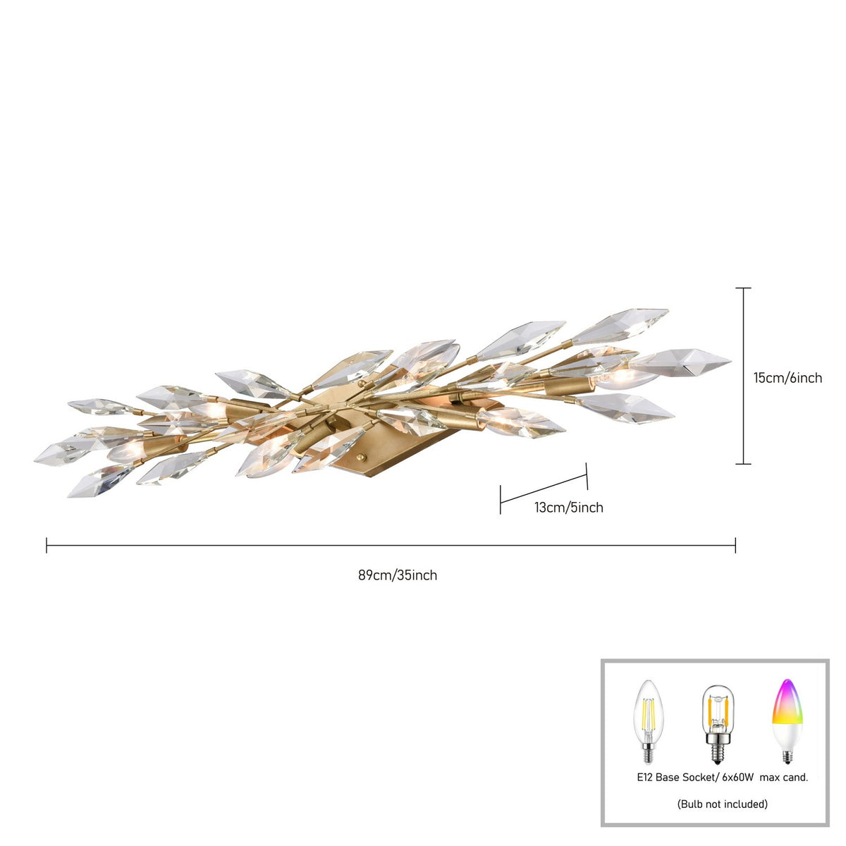 Arabela Lighting - 85427-6 - Applique murale six lumières - Crystal Fusion - Or péruvien