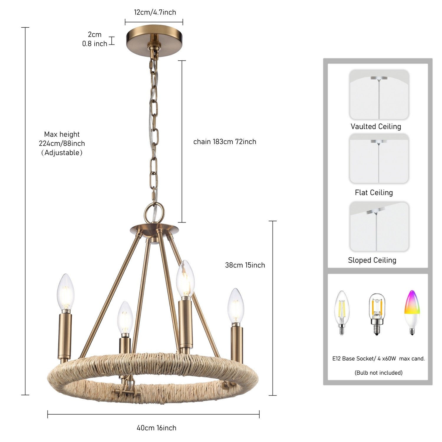Arabela Lighting - 85430-4 - Quatre lampes Suspendu - Cabane - Or laqué