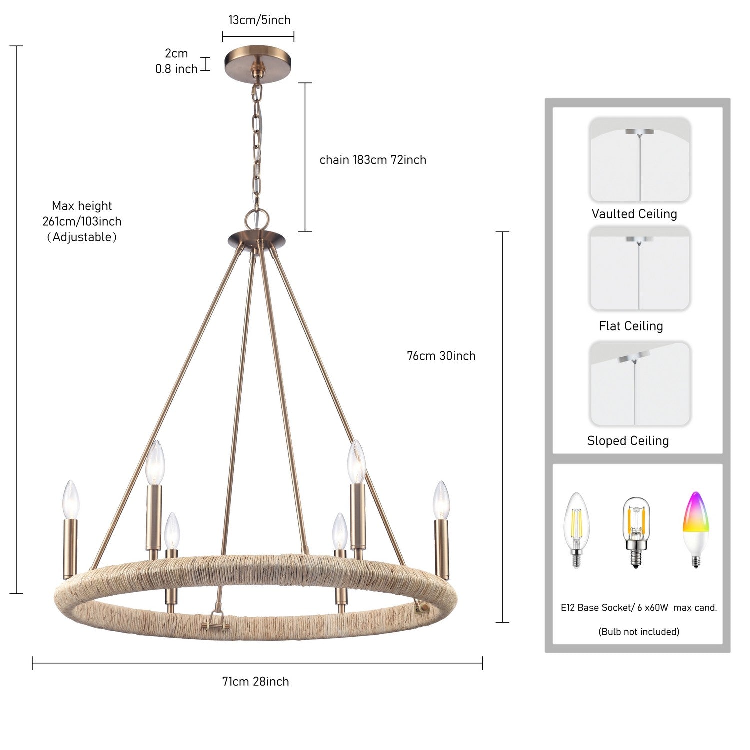 Arabela Lighting - 85431-6 - Six lampes Suspendu - Cabane - Or laqué
