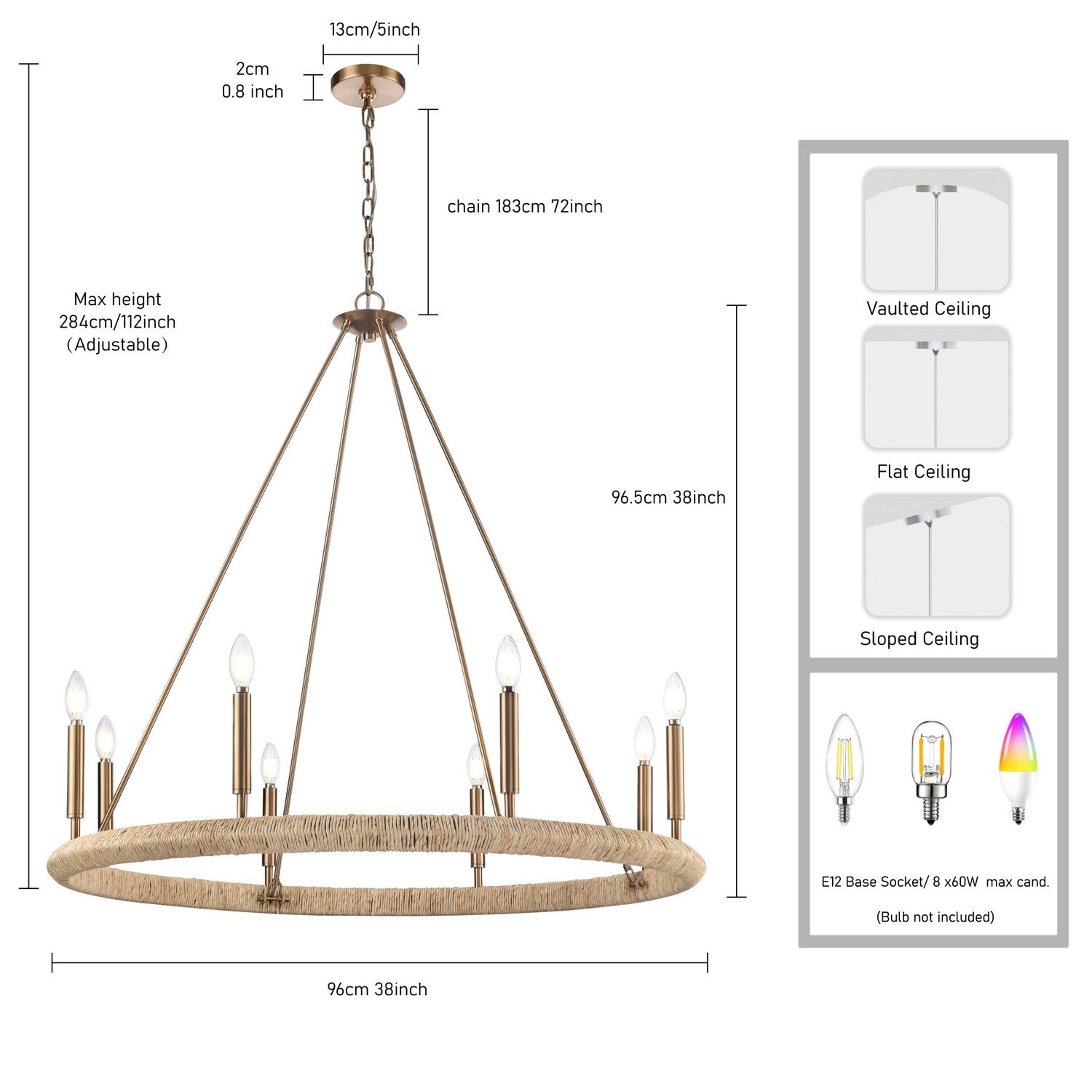 Arabela Lighting - 85432-8 - Huit lampes Suspendu - Cabane - Or laqué