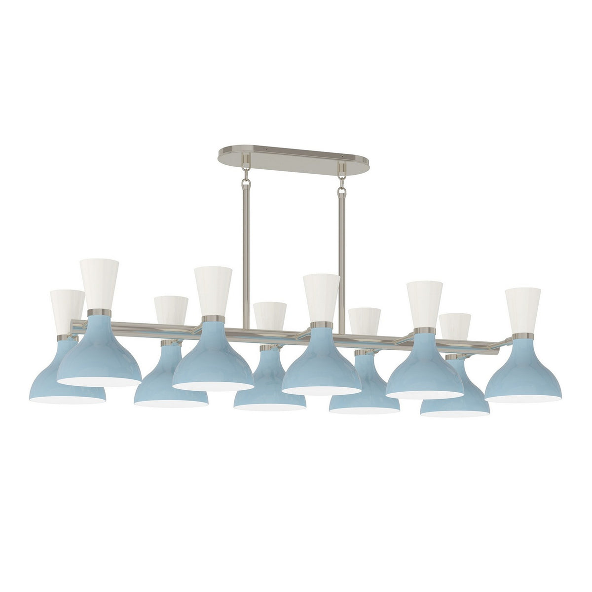 Robert Abbey - BB21LY - Ten Light Chandelier - Clare - Polished Nickel w/Baby Blue, Lily Painted