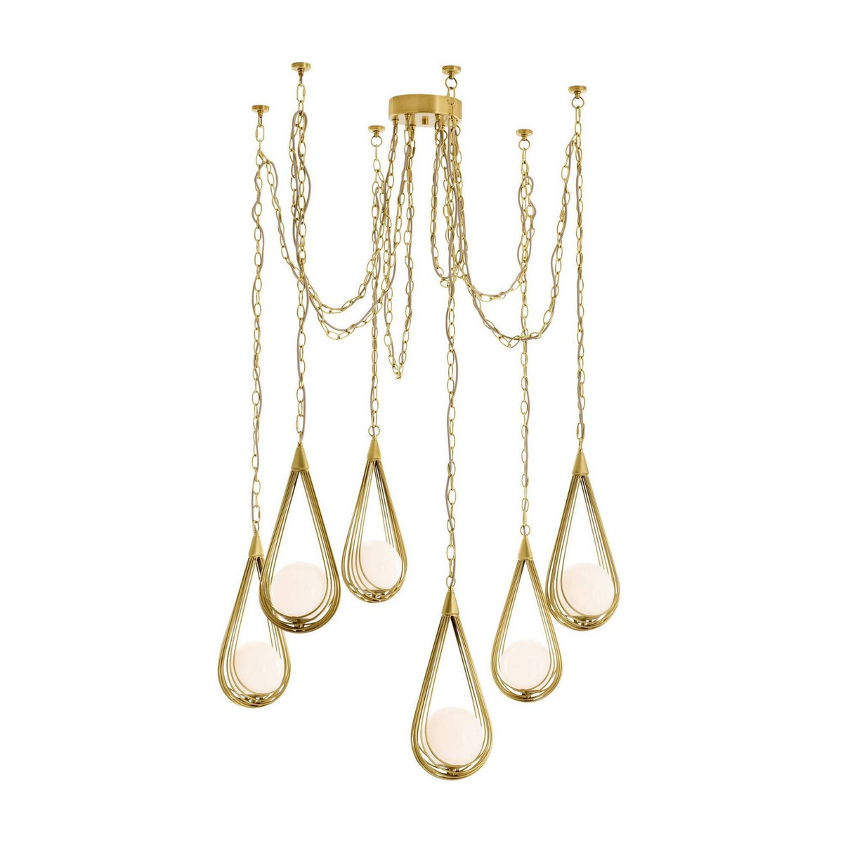 Arteriors - DMC38 - Six Lumières Suspendu - Ova - Laiton antique/Opale