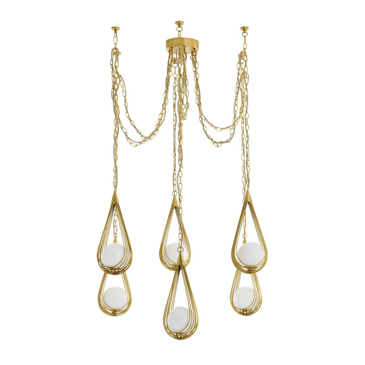 Arteriors - DMC38 - Six Lumières Suspendu - Ova - Laiton antique/Opale
