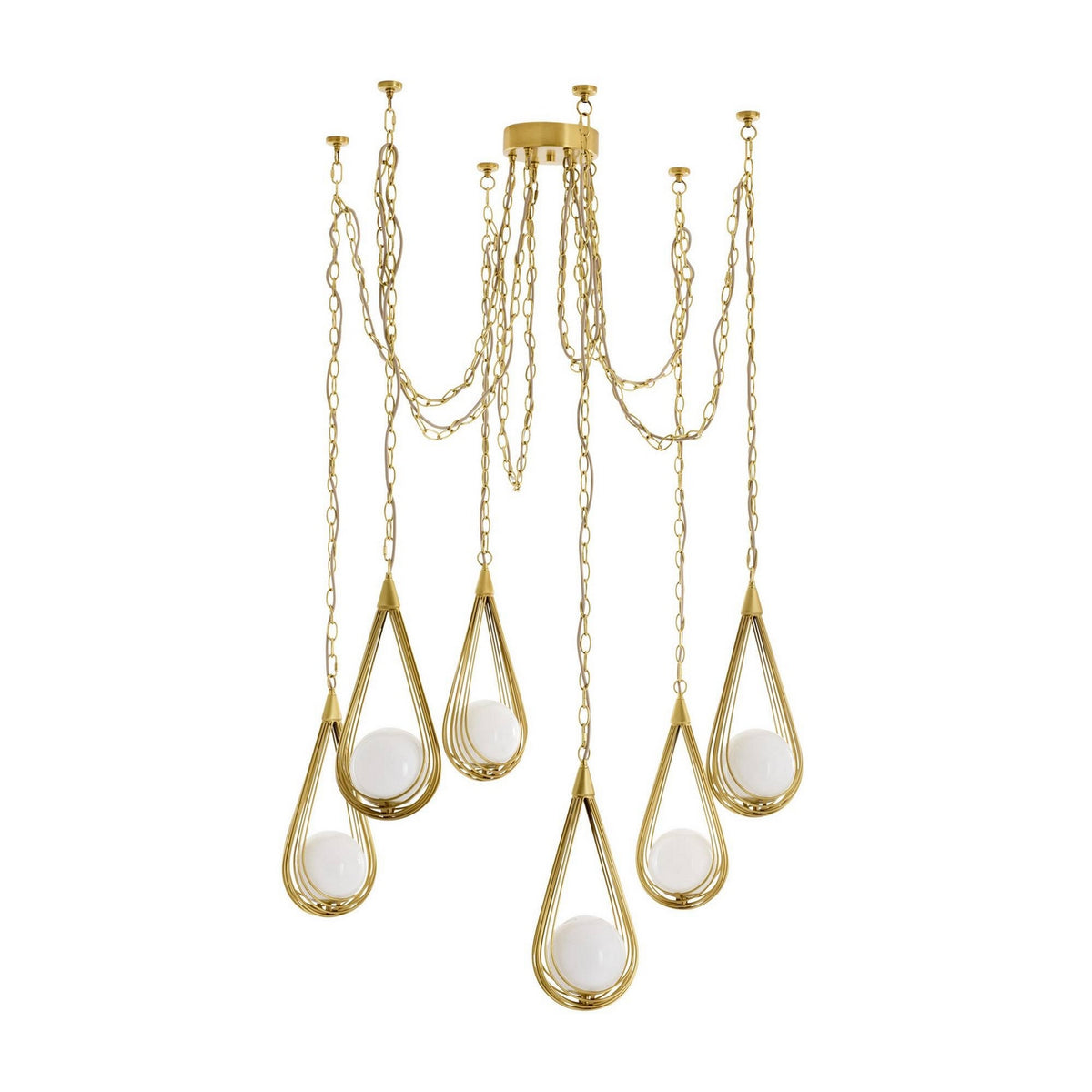 Arteriors - DMC38 - Six Lumières Suspendu - Ova - Laiton antique/Opale