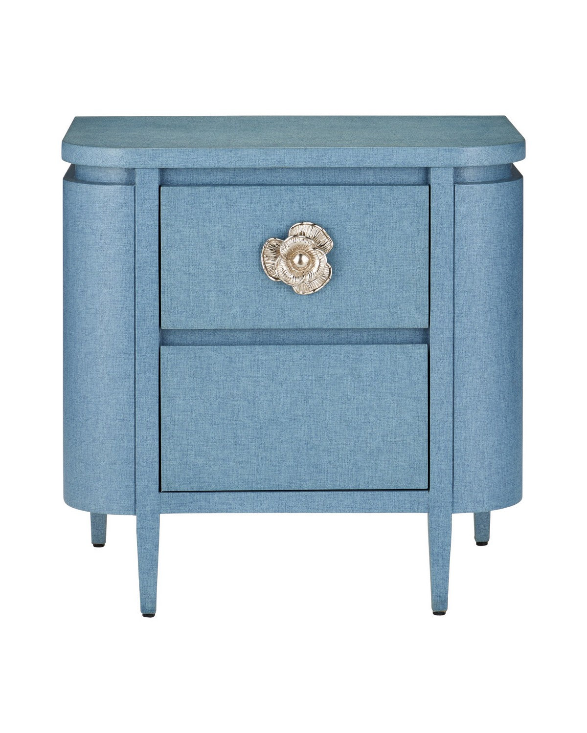 Table de chevet Currey and Company 3000-0342 Briallen en lin bleu laqué et nickel poli