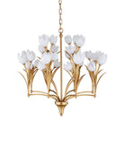 Currey and Company 9000-1475 Glazen Tulpen Chandelier in Polished Antique Brass/White