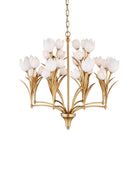 Currey and Company 9000-1475 Glazen Tulpen Chandelier in Polished Antique Brass/White