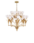 Currey and Company 9000-1475 Glazen Tulpen Chandelier in Polished Antique Brass/White