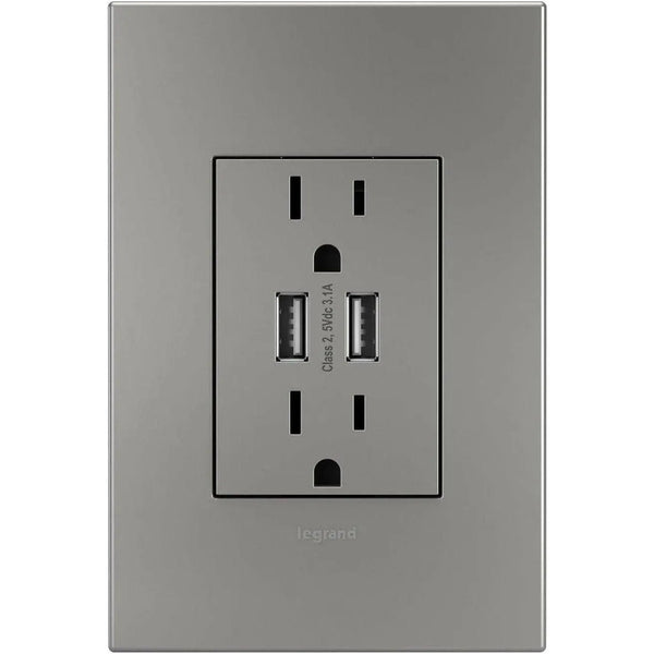adorne® Dual-USB Outlet with Wall Plate