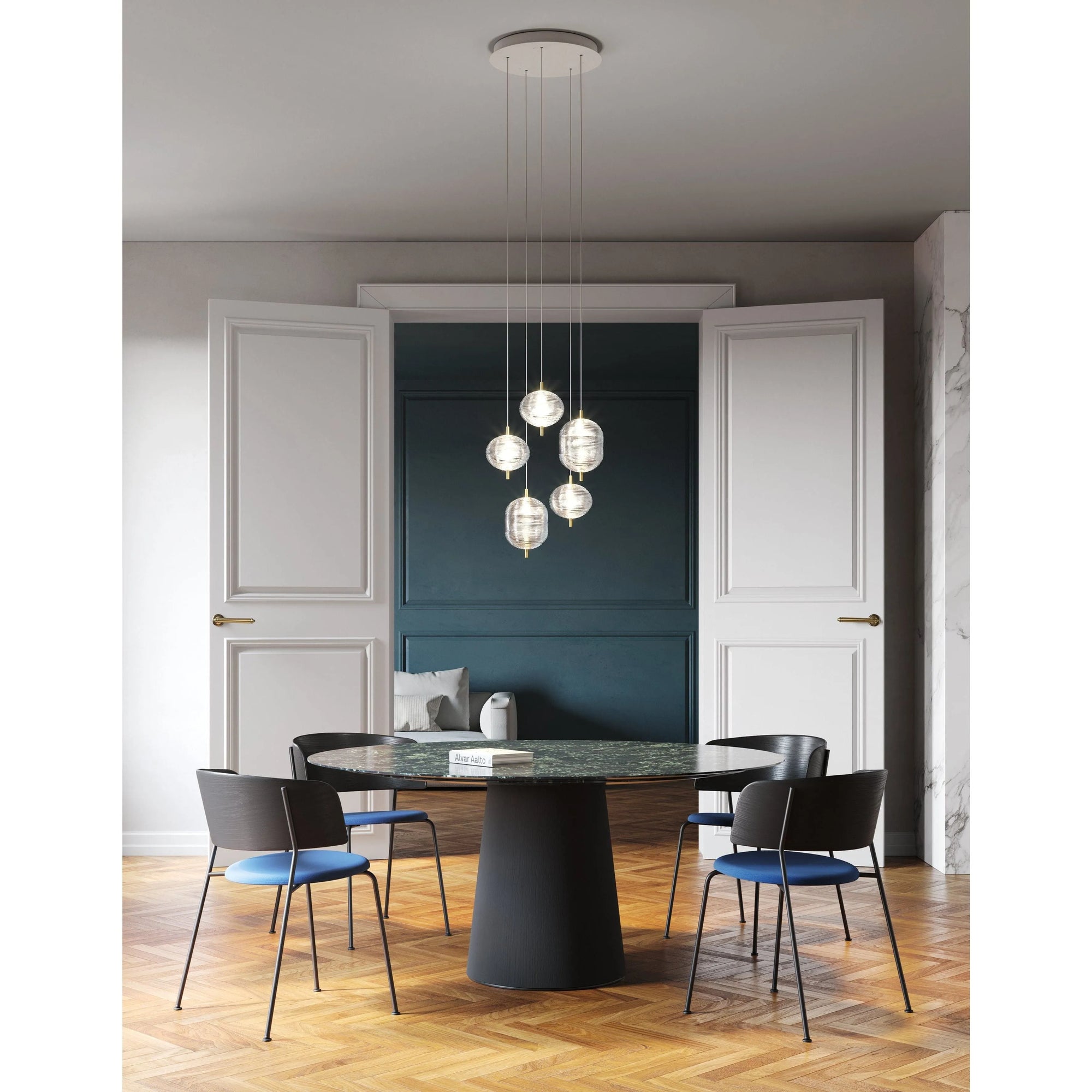 Lodes - 5 Light Jefferson Mini and Small - Cluster Composition - 1 x R04L05 1000MU, 2 x 16822 5027U, 3 x 16821 5027U | Montreal Lighting & Hardware