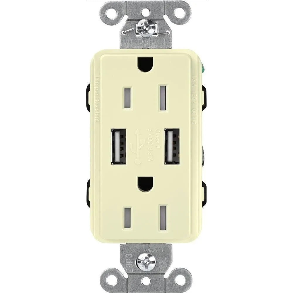 Lutron - Claro & Satin Colors 15A USB Tamper Resistance Receptacle - CAR-15-UBTR-WH | Montreal Lighting & Hardware