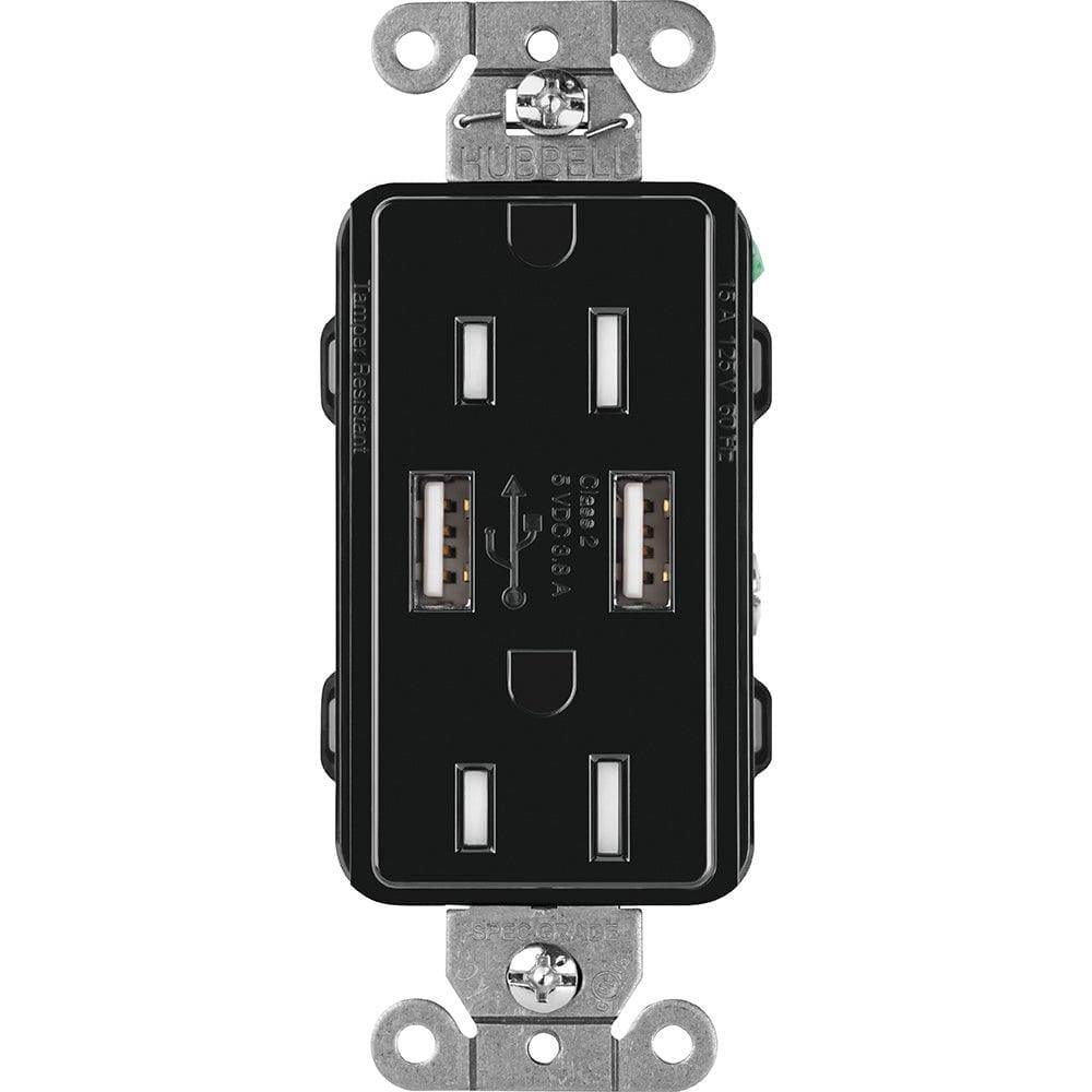 Lutron - Claro & Satin Colors 15A USB Tamper Resistance Receptacle - CAR-15-UBTR-BL | Montreal Lighting & Hardware