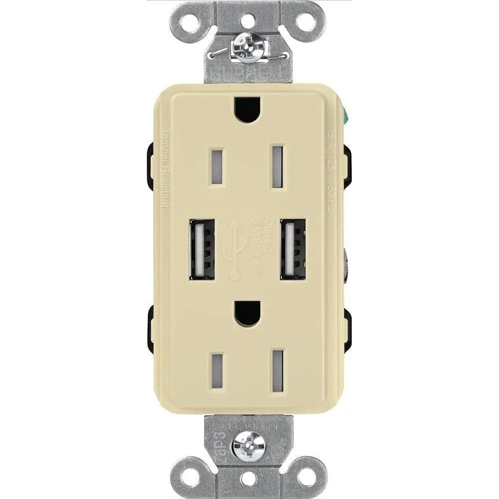 Lutron - Claro & Satin Colors 15A USB Tamper Resistance Receptacle - CAR-15-UBTR-IV | Montreal Lighting & Hardware
